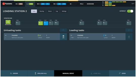 Fastems生产管理软件MMS工件装卸操作指令显示示例
